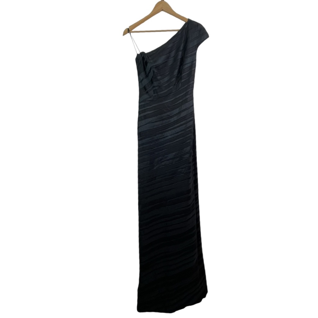 David Meister Signature One Sleeve Black Paneled Evening Gown Formal Maxi Dress